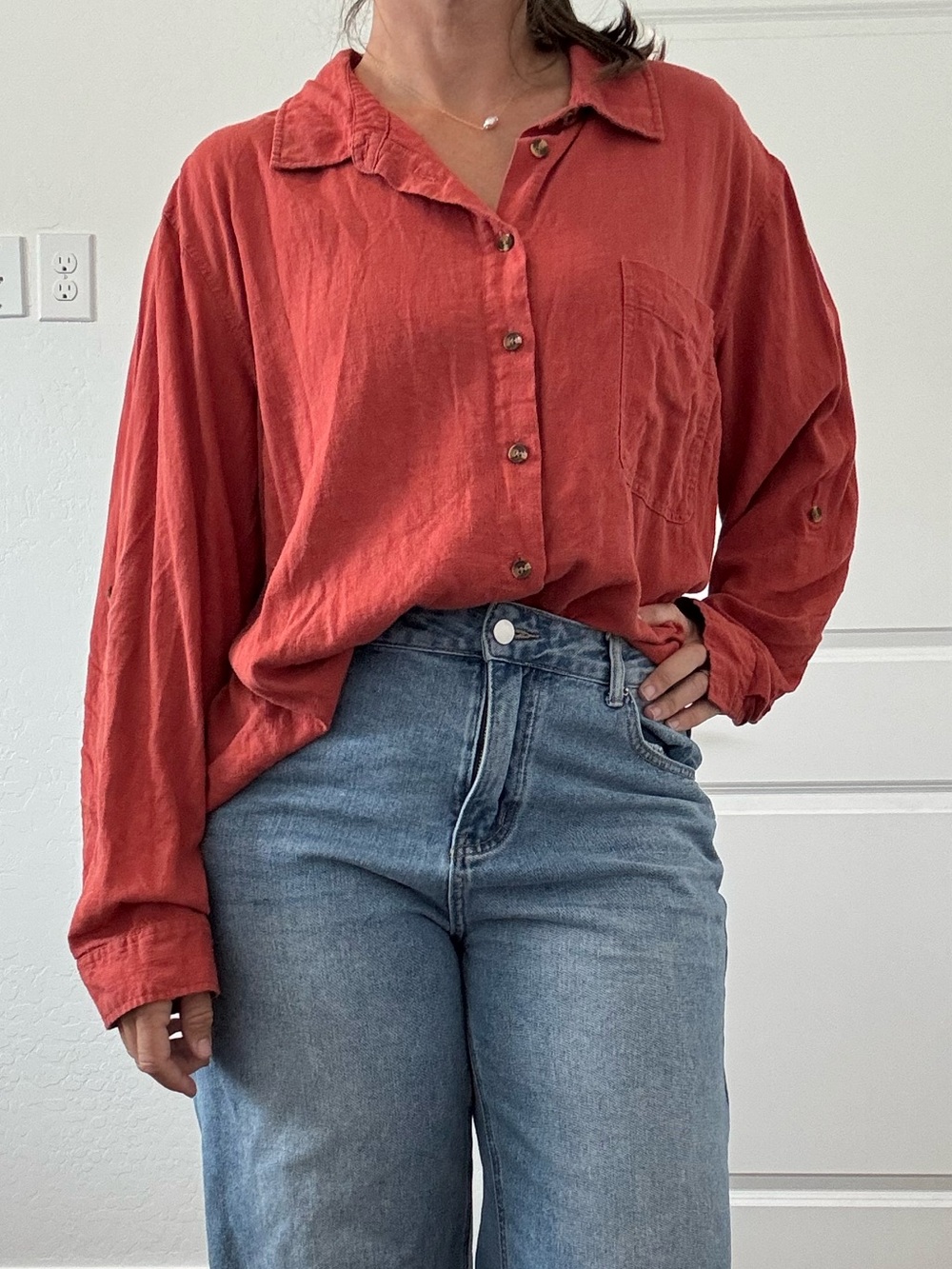 Given Kale Long sleeve, button down Linen Top Shirt
